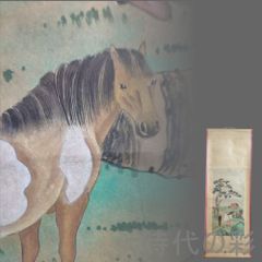 中国古美術.清時代.郎世寧款.駿馬図.宣紙画.三尺手描き.肉筆.掛け軸