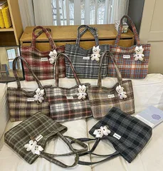 ショルダーバッグ 大容量 トートバッグ 手提げ 通勤 通学  おしゃれ  チェック柄バッグ