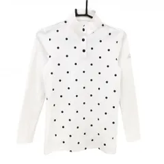 アディダス 長袖ハイネックシャツ 白×ネイビー ドット柄 スナップボタン レディース L ゴルフウェア adidas