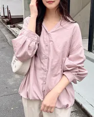 INGNI イング バックレースアップ いろいろボタン 裾タックシャツ 長袖ブラウス 無地 ピンク