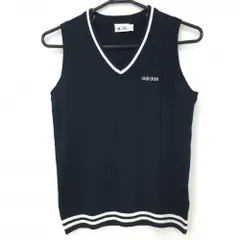 【超美品】アディダス ニットベスト ネイビー×白 前面ストライプ Vネック レディース S/P ゴルフウェア adidas