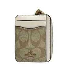 COACH(コーチ) カードケース ジップ カード ケース シグネチャー キャンバス C0058 ベージュ×アイボリー レザー