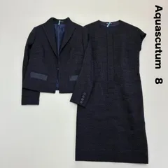 Aquascutum アクアスキュータム☆ツイードフレンチスリーブミディ丈ワンピース&スタンドカラージャケット セットアップ 8 ネイビー