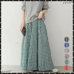 ロングスカートレディースギンガムチェックハイウエスト ミモレ丈スカート 体型カバー フレアスカート 春秋夏 バックウエストゴム ゆったり