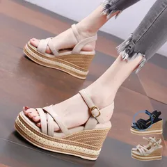 【新品・未使用】 ウェッジソールサンダル 美脚厚底サンダル