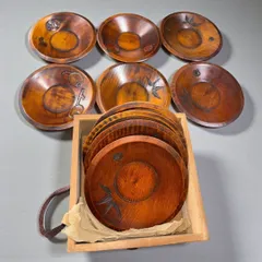 本漆塗 天然目 木製 茶托 小皿 11客セット 図替わり 希少 時代物