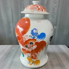 某有名資産家購入品 中国美術 獅子模様 民国 壺 中国雑貨 赤絵 蓋つき 希少 高さ40cm 中国骨董