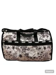  【美品】LeSportsac  レスポートサック　ボストンバッグ　旅行用バッグ　花柄　ホワイト×ブラック  【Z1731】