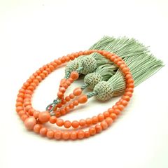 美品】蜜臘（アンバー）風 × ターコイズ風 108玉 ロング念珠・数珠 約 