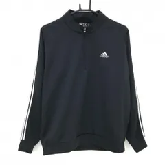 アディダス 長袖ハイネックシャツ 黒×白 ハーフジップ 3ライン ロゴ刺しゅう  メンズ M/M ゴルフウェア adidas