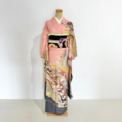 成人振袖 6点セット 振袖セット 振袖一式　　ピンク　桃色　サーモンピンク　上品　華やか　大人っぽい　人気　 豪華袋帯 古典柄 Japan kimono レトロ kimono #きもの猫田 T427