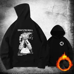 懐かしい ドラゴンボール 悟空 プリント フード付きスウェット 秋冬 メンズ ストリート カジュアル  起毛あり ブラック