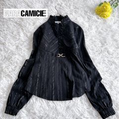 新品同様♡ナラカミーチェ モノトーンプリントシフォン ボウタイ付き 