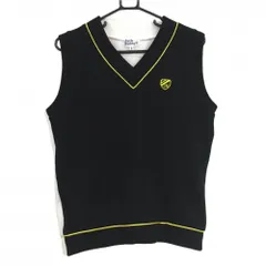【美品】ジャックバニー ニットベスト 黒×白 ロゴイエロー Vネック メンズ 5(L) ゴルフウェア Jack Bunny