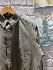 古着　L　長袖シャツ　shirt　無地　カーキ　ポケット