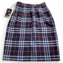 【90年代 ヴィンテージ・美品】　BURBERRYS (旧ロゴ: バーバリーズ)　ミドル丈タイトスカート　ネイビーxレッド ニューハウスチェック　ウール／レーヨン キングラム[68]