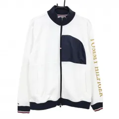 トミーヒルフィガー ジャケット 白×ネイビー 裏微起毛 袖ロゴ メンズ LL ゴルフウェア Tommy Hilfiger Golf