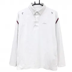 【美品】アディダス 長袖ポロシャツ 白 地模様 袖ラインボルドー ロゴ一部変色 メンズ L ゴルフウェア adidas