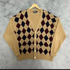 105 ポロラルフローレン ラムウール ニット アーガイル カーディガン