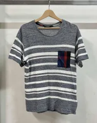 BLACKLABEL ブラックレーベル CRESTBRIDGEクレストブリッジ 半袖Tシャツ 51p14-813-26 ボーダー 胸ポケット サイズL グレー 中国製 綿100%