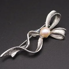 M375 淡水真珠 パール SILVER刻印 ブローチ リボン デザイン シルバー コサージュ 6月誕生石