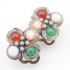 M337 イヤリング カラーストーン風 デザイン シルバー コスチュームジュエリー