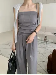 ビスチェ ノースリーブ ブラウス シャカシャカ素材 パンツ セットアップ