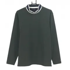 【美品】トミーヒルフィガー 長袖ハイネックシャツ カーキ×黒 千鳥格子 ストレッチ 裏微起毛 メンズ LL ゴルフウェア Tommy Hilfiger Golf