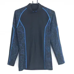 【美品】アンダーアーマー ハイネックインナーシャツ 黒×ブルー 袖・サイド総柄 ネックロゴ刺しゅう メンズ LG ゴルフウェア UNDER ARMOUR