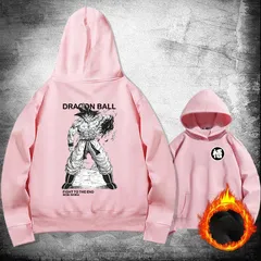 懐かしい ドラゴンボール 悟空 プリント フード付きスウェット 秋冬 メンズ ストリート カジュアル 起毛あり ピンク