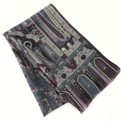 ETRO エトロ ペイズリー柄 大判ストール ショール パープル系 フリンジ