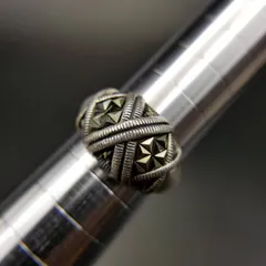 マーカサイト 編み込み クロス ドーム型 925 シルバー ヴィンテージ リング 銀 指輪 ボリューム感 幅広 テーパード R14-H