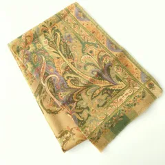 Y エトロ ETRO ストール スカーフ ペイズリー ウール シルク 緑 黄色 美品 51217Z34-25