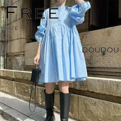 DOUDOUドゥドゥ ギャザーチュニックブラウス F ブルー【古着】【中古】【送料無料】のサムネイル