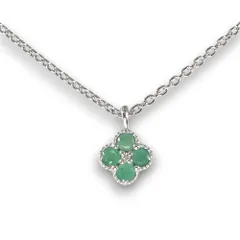 ネックレス 天然ダイヤ入りエメラルド クローバープチネックレス SILVER925チェーン 【5月の誕生石】3253