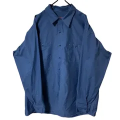 ワーク レッドキャップ オーバーサイズ 2XL 無地 シンプル 単色 ネイビー ブルー 青 シャツ レディース ユニセックス メンズ 古着 長袖