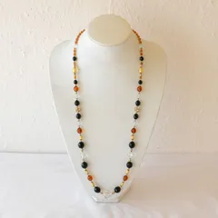 [KO]BEST INTERNATIONAL　ガラスビーズ　ネックレス　金茶　ゴールド×ブラウン　ベストインターナショナル　全長約81cm　レディース  アクセサリー