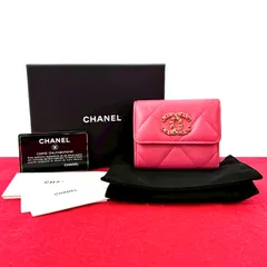 未使用保管品 保存箱 保存袋付き カード シール有 30番台 シャネル ココマーク レザー 本革 三つ折り 財布 ミニ  ウォレット ピンク 23234