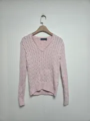 POLO RALPH LAUREN(ポロラルフローレン) レディース Vネック ケーブル ニット ピンク(XS)