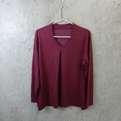 長袖トップス プルオーバー Vネック ワインレッド レディースLL シンプル無地 〇□