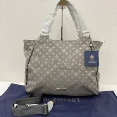 8614　russet ラシット　タグ付き　2way　ショルダーバッグ　トートバッグ　ハンドバッグ　グレー　ライトグレー　ホワイト　レディース　シンプル　きれいめ　モノグラム　ポケット多数　通勤　通学　仕事用バッグ　普段使い　タウンユース