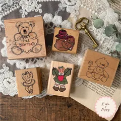 アメリカ製 ヴィンテージ 木製  ウッドスタンプ 5個セット くま テディベア ジャンクジャーナル 雑記帳などの作品作りに 雑貨 はんこ まとめ売り vs-14