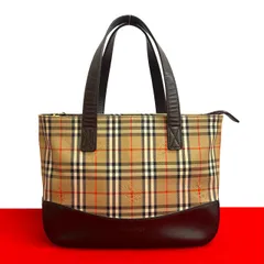 極 美品 Burberrys バーバリーズ ヴィンテージ ノバチェック 柄 レザー キャンバス ハンドバッグ トートバッグ ブラウン ベージュ 174-2