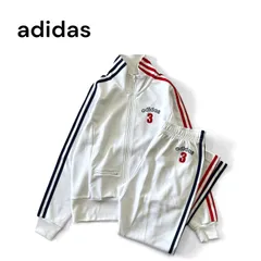 adidas アディダス セットアップジャージ トラックジャケット トラックパンツ スリーストライプ ワンポイントロゴ Y2K M ホワイト×レッド×ネイビー ★M228