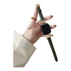 Apple Watch バンド 合皮 38/40/41mm  オリーブグリーン+ゴールド　CHA592350384041