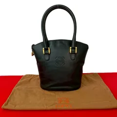 極 美品 保存袋付き LOEWE ロエベ ヴィンテージ アナグラム ロゴ 刻印 レザー 本革 ハンドバッグ ミニ トートバッグ ブラック 黒 92919
