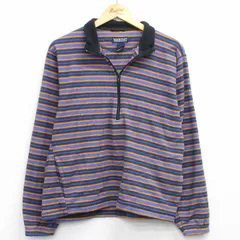 S/古着 ランズエンド 長袖 ハーフジップ フリース ジャケット メンズ 90年代 90s USA製 紺他 ボーダー【spe】 25nov29