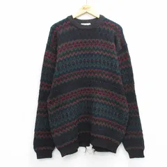 L/古着 エディーバウアー 長袖 セーター メンズ 90年代 90s 総柄 コットン クルーネック USA製 黒他 25nov29