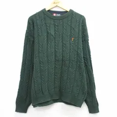 XL/古着 ラルフローレン チャップス 長袖 ブランド セーター メンズ 90年代 90s ワンポイントロゴ 大きいサイズ コットン クルーネック 緑 25nov29