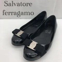 Salvatore Ferragamo サルヴァトーレフェラガモ エナメル フラットパンプス レディース 5.5 ブラック  レディース 靴